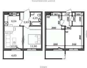 2-к квартира, строящийся дом, 43м2, 4/9 этаж