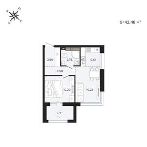 2-к квартира, вторичка, 42м2, 13/25 этаж